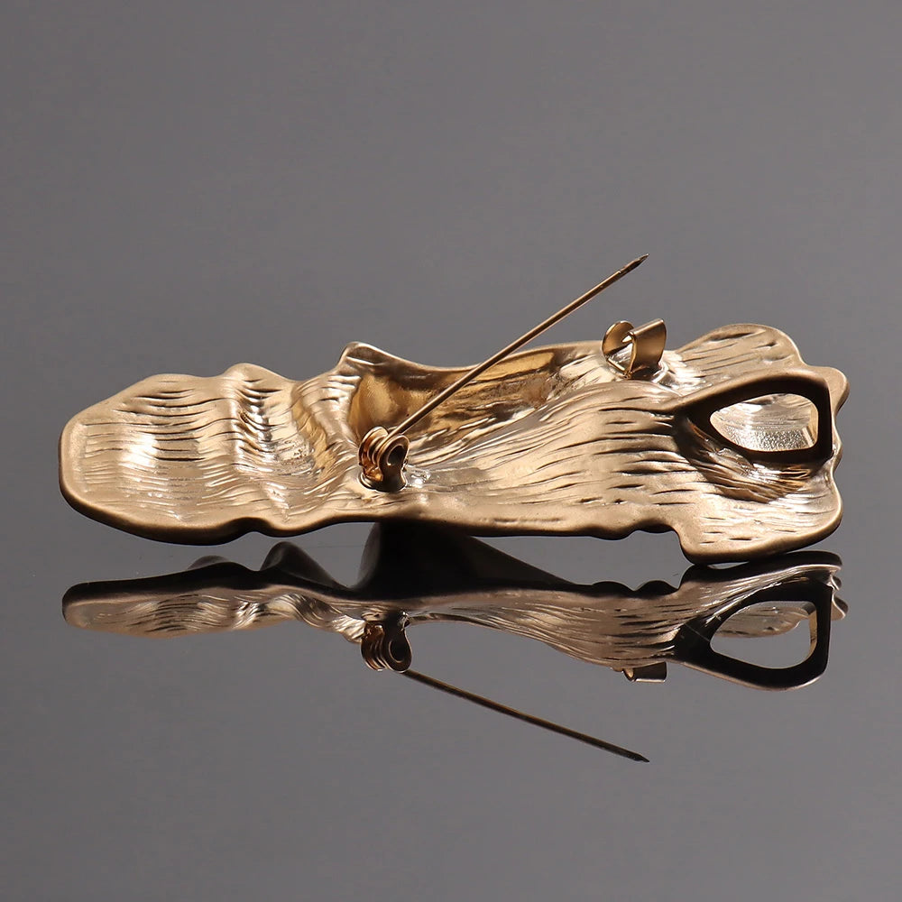 Gold-Tone Face Brooch